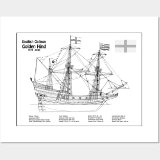 Golden Hind or Golden Hinde. Francis Drake Ship - BDL Posters and Art